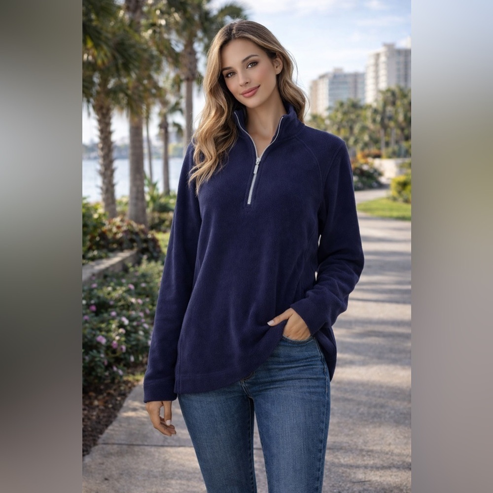 Tommy Bahama Aruba Half Zip Pullover Women’s M Navy Blue Cotton Blend
